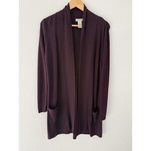 Orvis 100% Wool Long Open Cardigan Womens Medium Purple Pockets